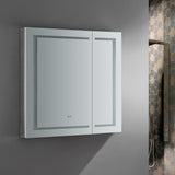 Spazio 36 in. W x 36 in. H Recessed or Surface Mount Medicine Cabinet with LED Lighting and Mirror Defogger - Super Arbor