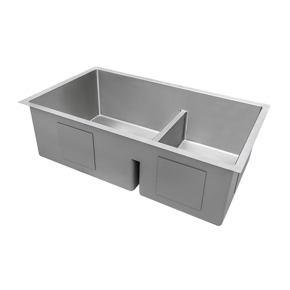28 in. Low-Divide Double Bowl 60/40 Undermount Tight Radius 16-Gauge Stainless Steel Kitchen Sink - Super Arbor