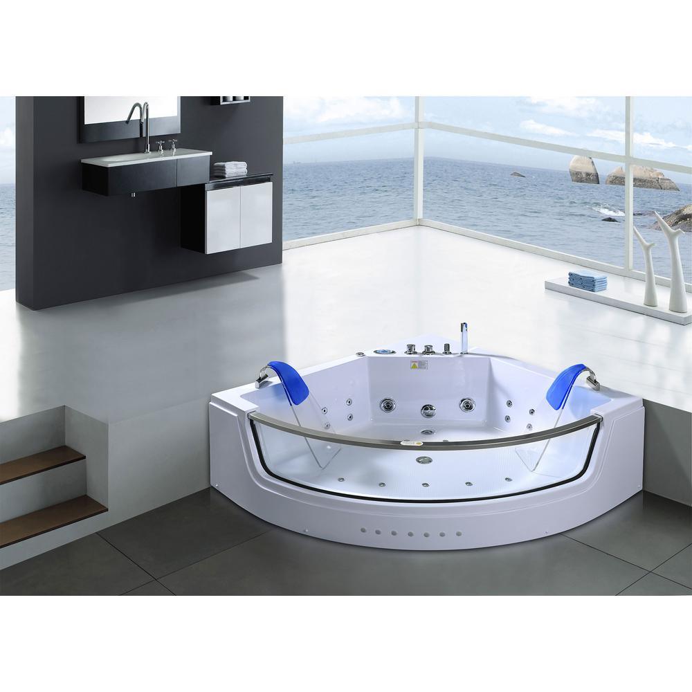 Capri 60 in. Acrylic Center Drain Corner Alcove Whirlpool Bathtub in White - Super Arbor