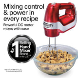 5-Speed Red and Chrome Hand Mixer with Stainless Steel Twisted Wire Beaters, Whisk, Dough Hooks and Snap-On Storage Case