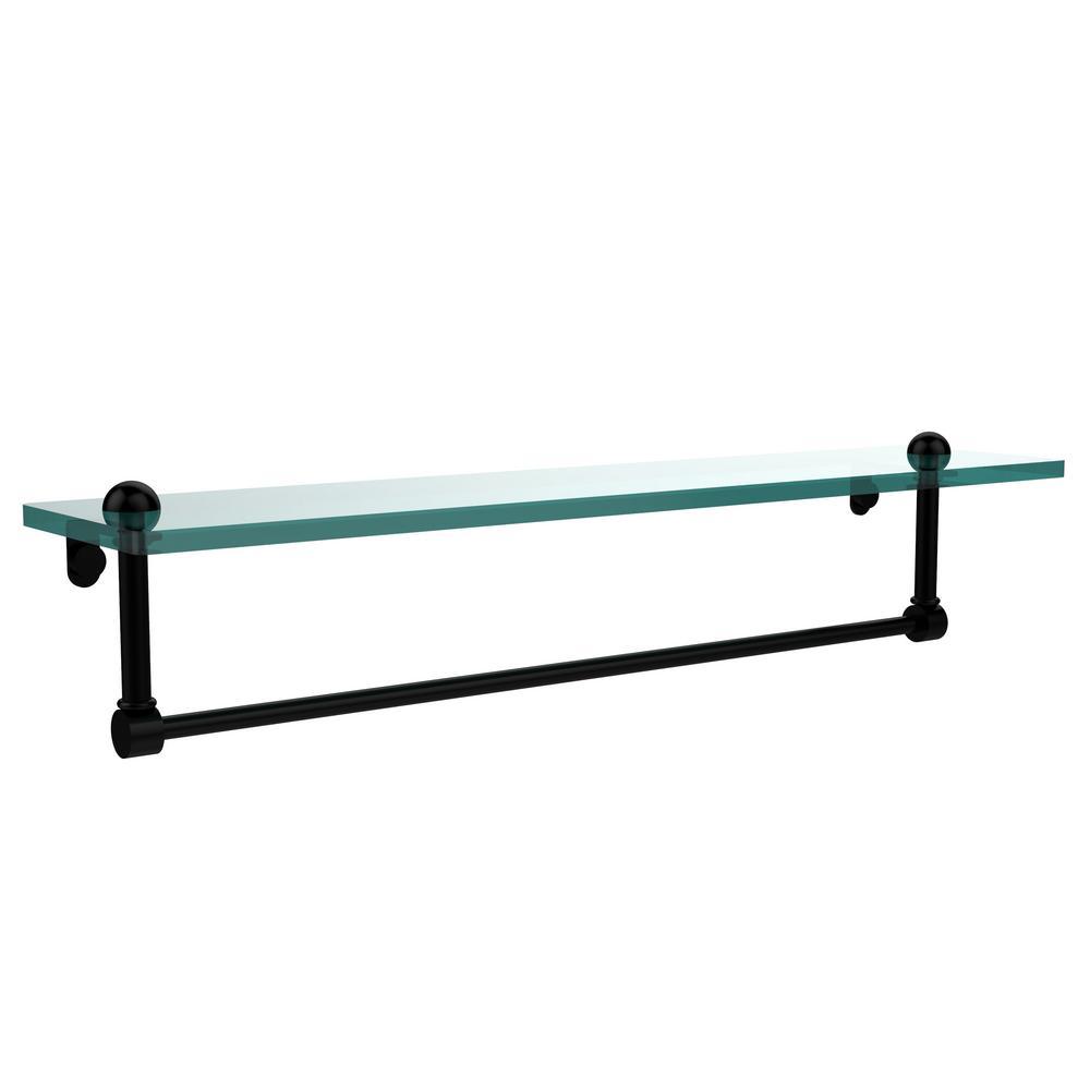 22 in. L  x 5 in. H  x 5 in. W Clear Glass Vanity Bathroom Shelf with Towel Bar in Antique Bronze - Super Arbor