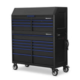 24 in. x 56 in. 17-Drawer Tool Chest and Cabinet Combo with Power and USB Outlets in Black and Blue - Super Arbor