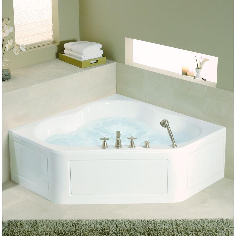 Tercet 5 ft. Left-Hand Drain Corner Alcove Whirlpool Bathtub White with Heater - Super Arbor