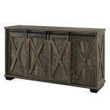 Rivington 58 in. Freestanding Infrared Electric Fireplace TV Stand with Sliding Barn Door in Barnboard Gray - Super Arbor