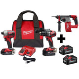 M18 18-Volt Lithium-Ion Brushless Cordless Hammer Drill/Impact/Rotary Hammer Combo Kit (3-Tool) with 4-Batteries - Super Arbor