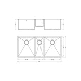 Undermount Stainless Steel 42 in. x 20 in. x 10 in. Deep 16-Gauge Triple Bowl 40/20/40 Zero Radius Kitchen Sink - Super Arbor