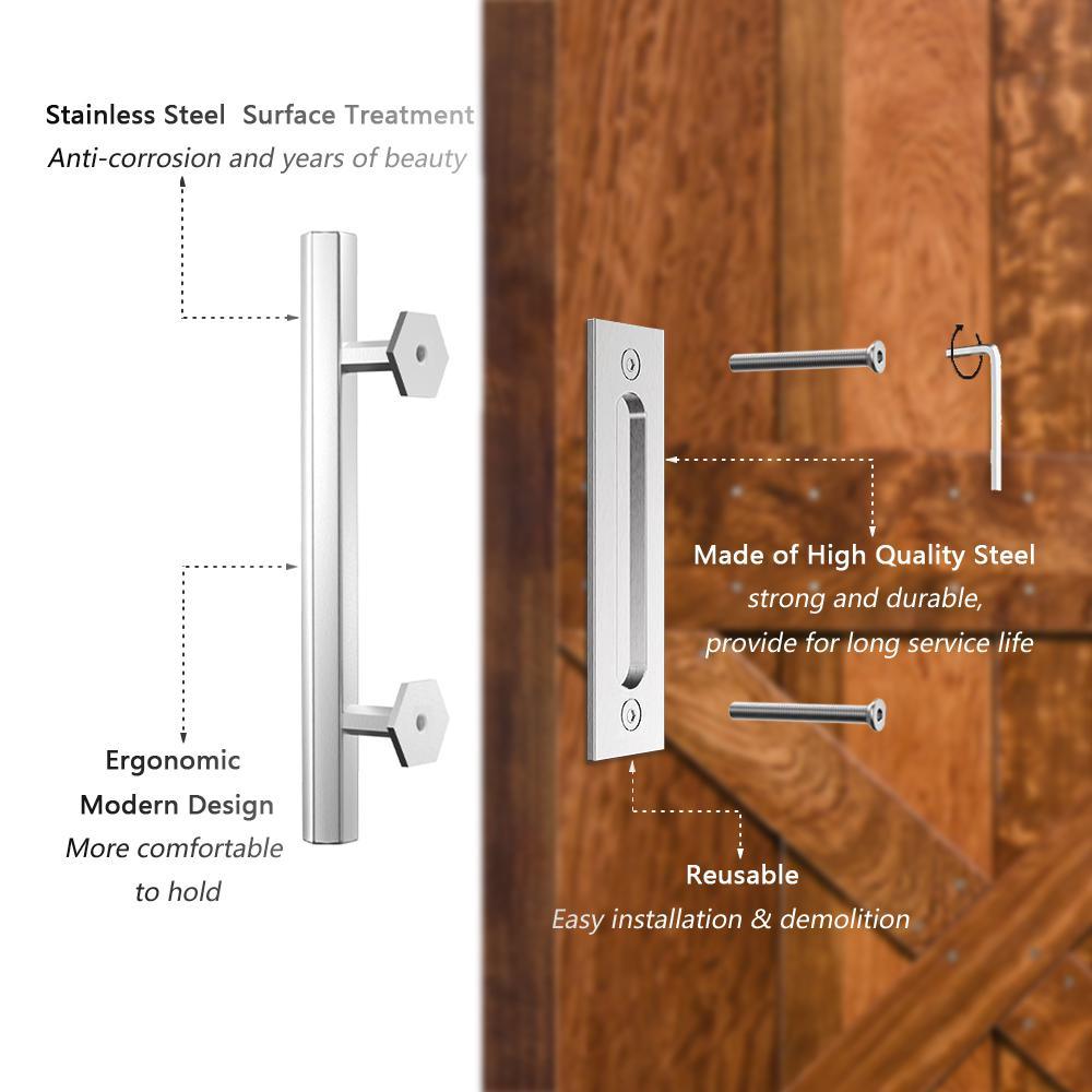 12 in. Stainless Steel Hexagon Pull and Flush Sliding Barn Door Handle Set - Super Arbor