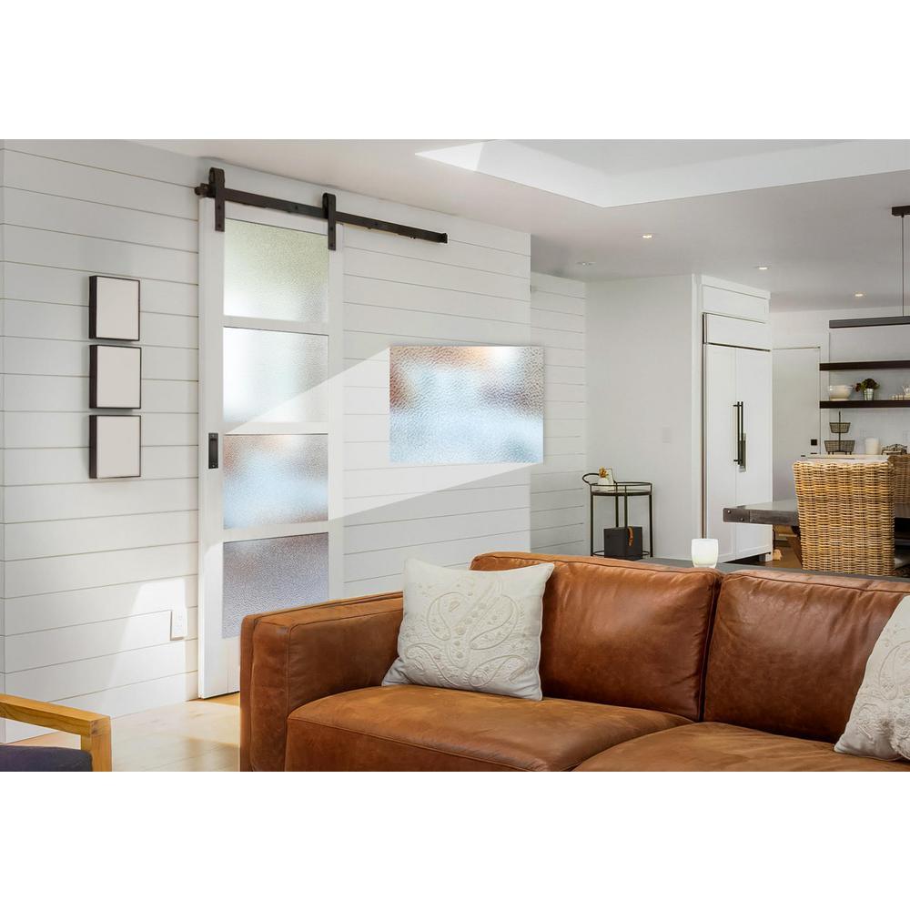 Farmhouse Series 36 in. x 84 in. 4-Lite Mistlite Glass White Primed Wood Interior Sliding Barn Door with Bronze Hard - Super Arbor