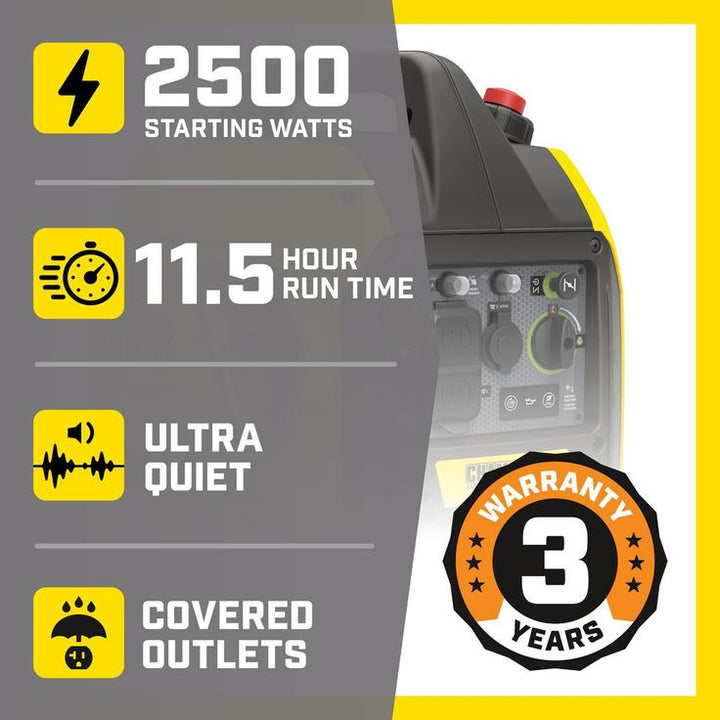 CHAMPION POWER EQUIPMENT 2500-Watt Gasoline Powered Recoil Start Inverter Generator with Champion 79 cc Engine