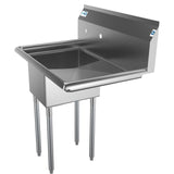 Freestanding Stainless Steel 31 in. 2-Hole Single Bowl Commercial Kitchen Sink Left Drainboard