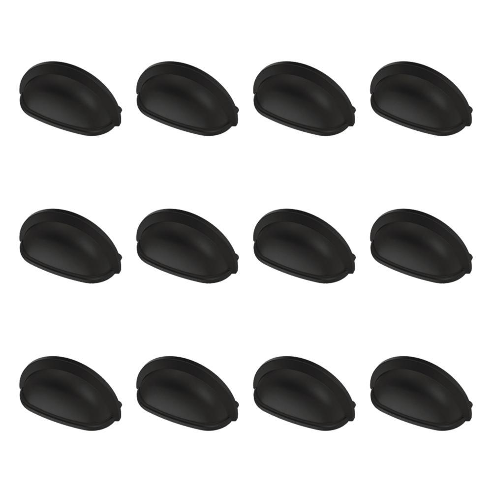 Essentials 3 in. (76mm) Center-to-Center Matte Black Cup Pull (12-Pack) - Super Arbor