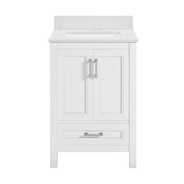 allen + roth Crest Hill 24-in White Undermount Single Sink Bathroom Vanity with Engineered Carrara Marble Top