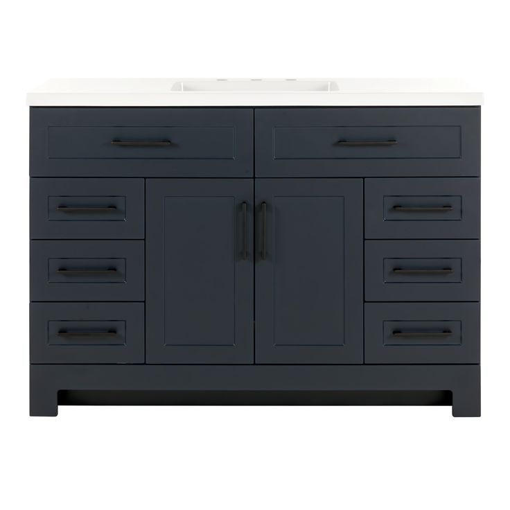Style Selections Cauley 48-in Deep Blue Single Sink Bathroom Vanity with White Cultured Marble Top