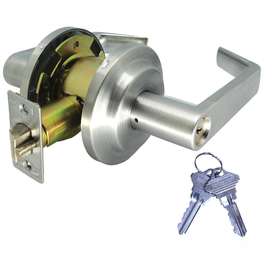 Heavy-Duty Satin Chrome Grade 2 Entry Door Lever Lock Set with 12 Keys Total (6-Pack Keyed Alike) - Super Arbor