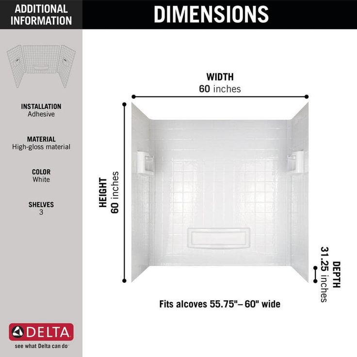 Distinction 60 in. W x 60 in. H Three Piece Glue Up Tub Surrounds in High Gloss White