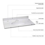49 in. W x 19 in. D Cultured Marble Vanity Top with White on White Bowl - Super Arbor