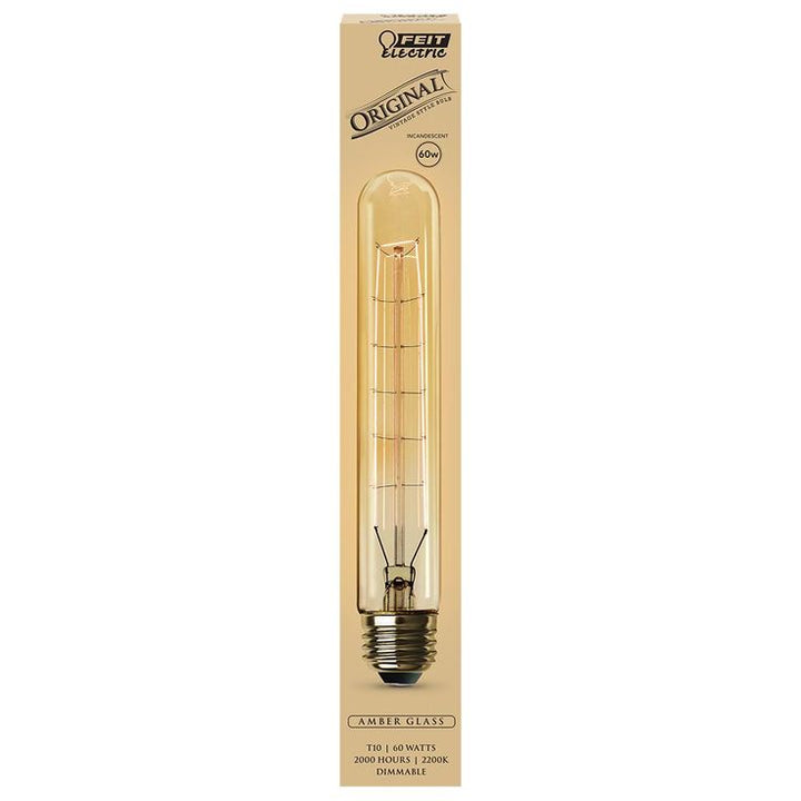Feit Electric 60W Equivalent T10 Dimmable Incandescent Amber Glass Vintage Edison Large Light Bulb Soft White (12-Pack)
