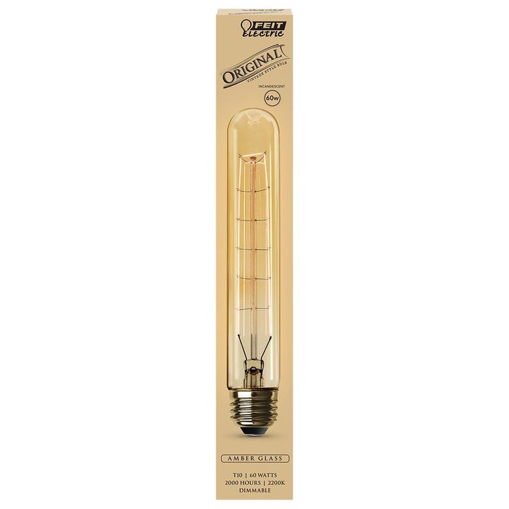 Feit Electric 60W Equivalent T10 Dimmable Incandescent Amber Glass Vintage Edison Large Light Bulb Soft White (4-Pack)