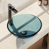 Glass Vessel Sink in Crystal with R9-7007 Faucet and Pop-Up Drain in Chrome - Super Arbor