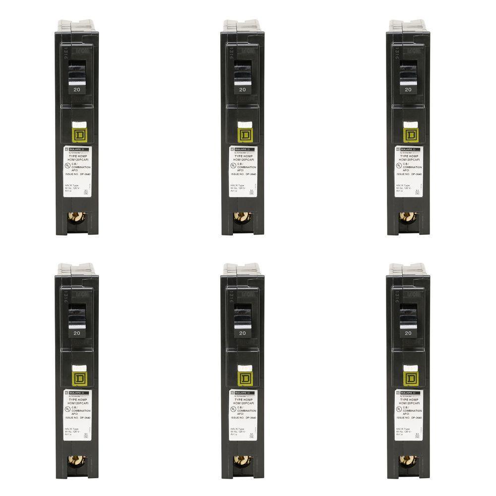 Homeline 20 Amp Single-Pole Plug-On Neutral Combination Arc Fault Circuit Breaker (6-Pack) - Super Arbor