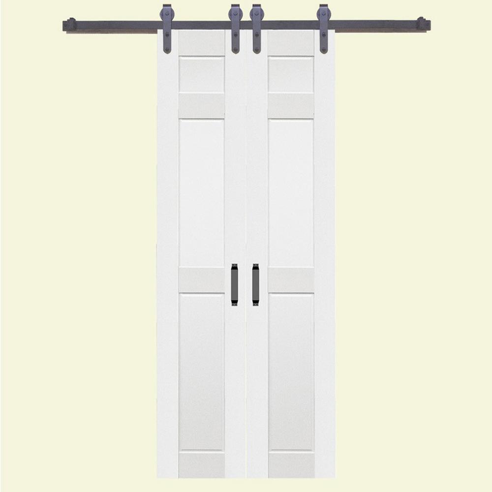 36 in. x 84 in. 6-Panel Composite PVC White Split Barn Door with Hardware Kit - Super Arbor