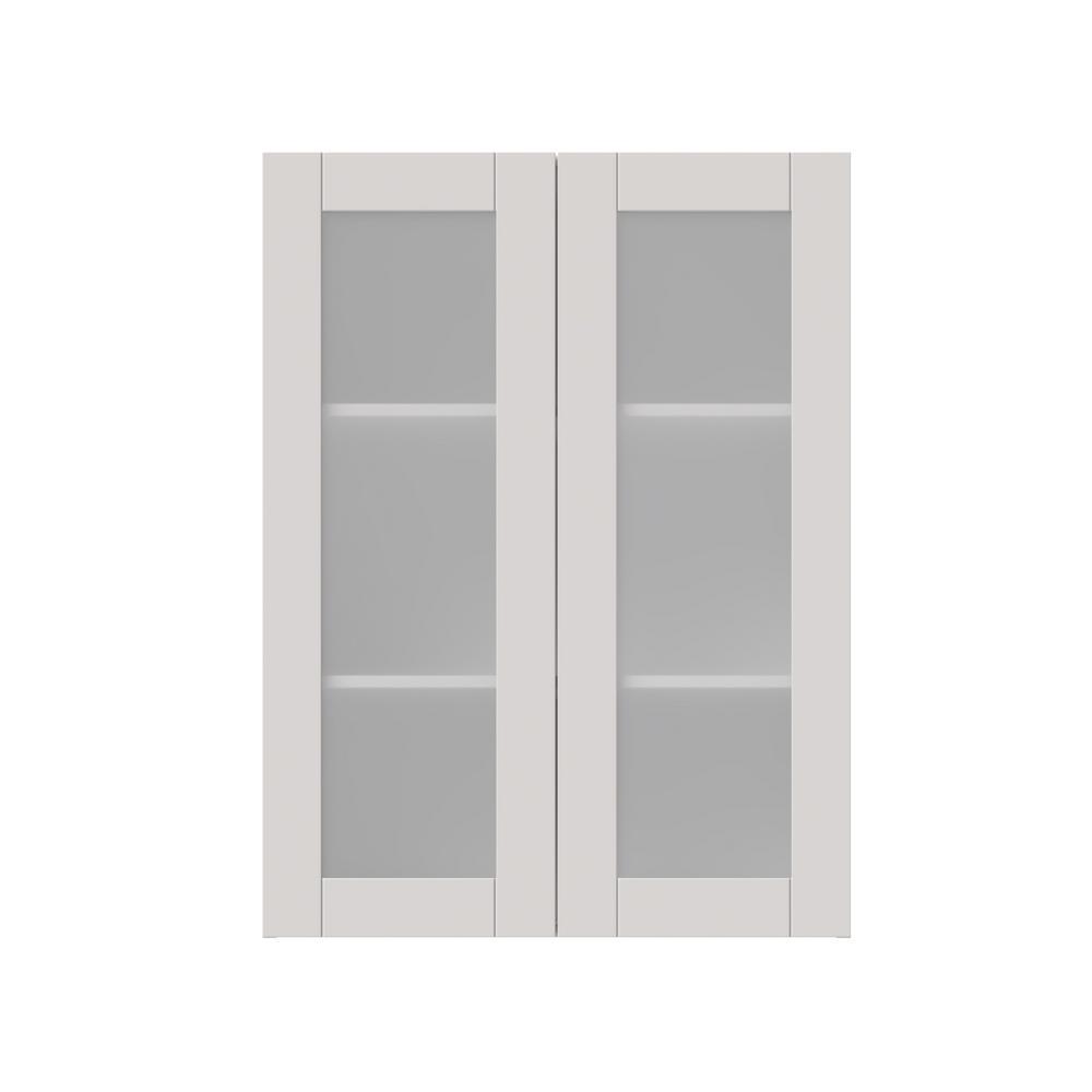Shaker Assembled 30x40x14 in. Wall Cabinet with Frosted Glass Doors in Vanilla White - Super Arbor