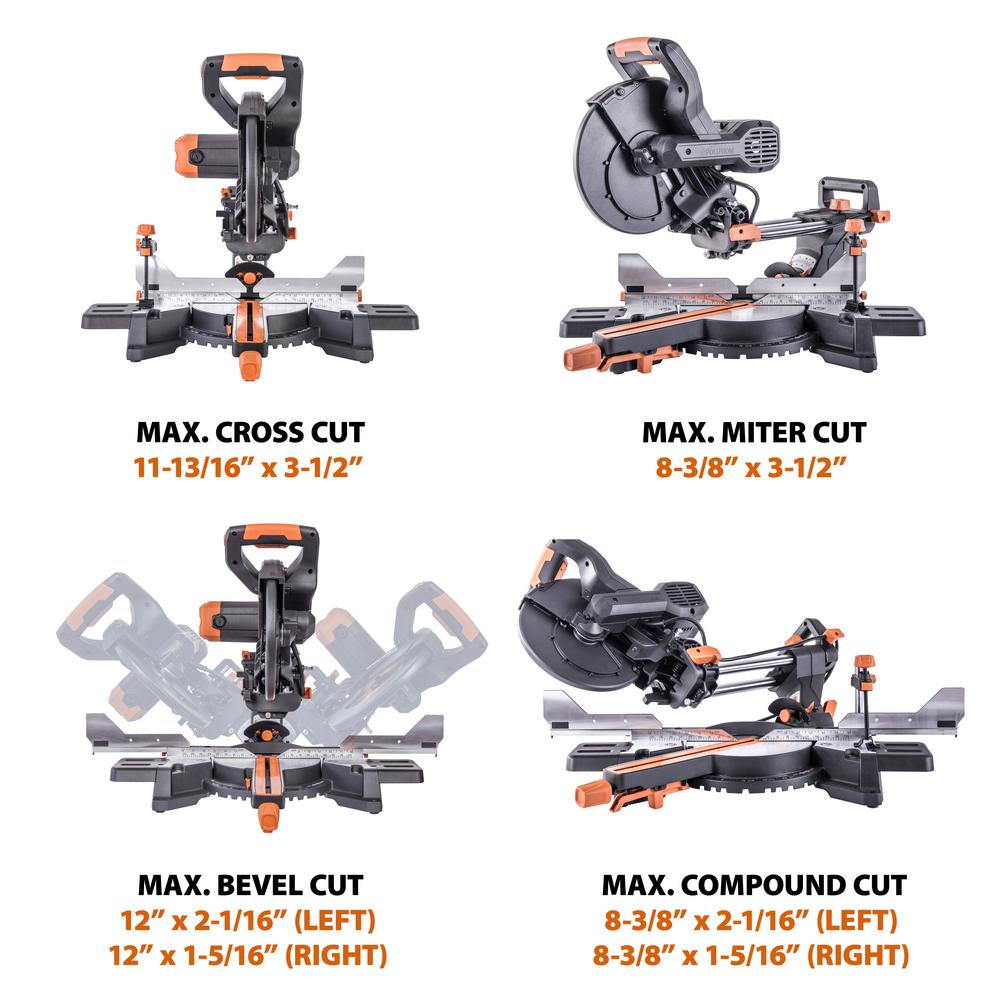 15 Amp 10 in. Dual Bevel Sliding Miter Saw with Laser Guide, Dust Bag, 13 ft. Power Cord, and 28-T Multi-Material Blade - Super Arbor
