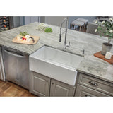 Farmhouse Apron Front Fireclay 33 in. Single Bowl Kitchen Sink in White with Grid and Strainer - Super Arbor