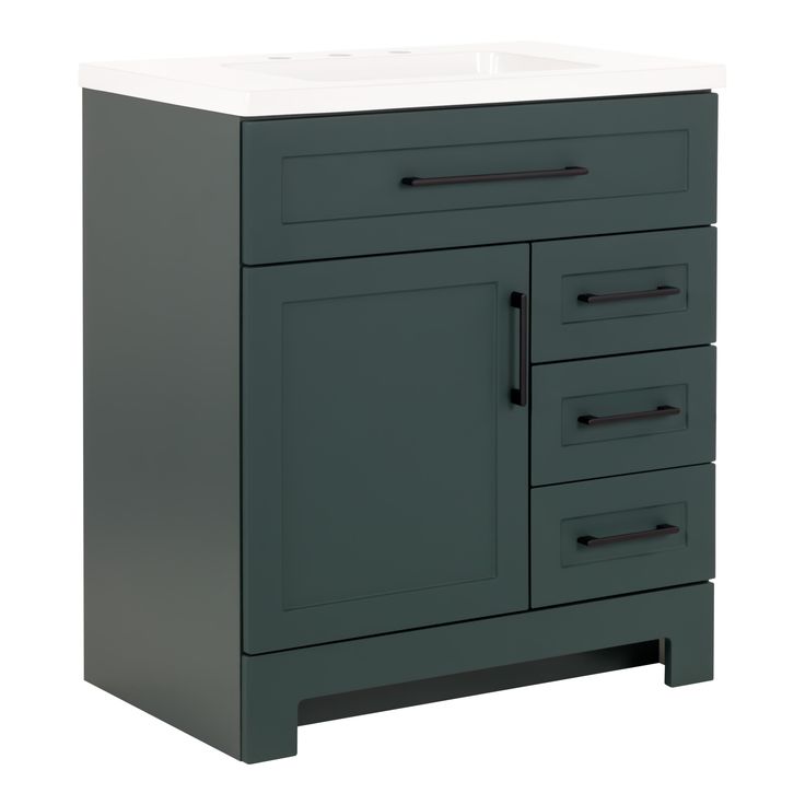 Style Selections Cauley 30-in Viridian Green Single Sink Bathroom Vanity with White Cultured Marble Top