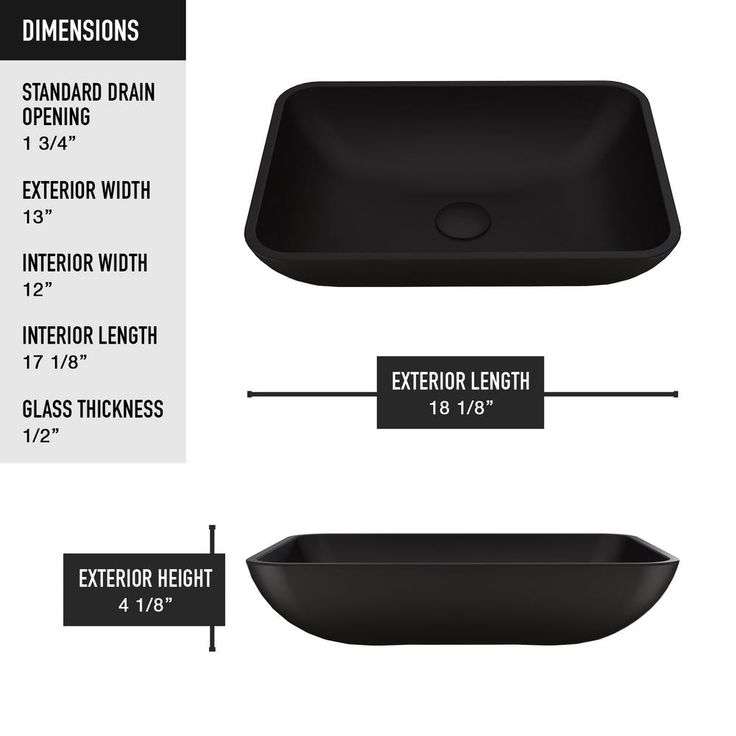 VIGO Black Sottile Rectangular MatteShell Glass Bathroom Vessel Sink
