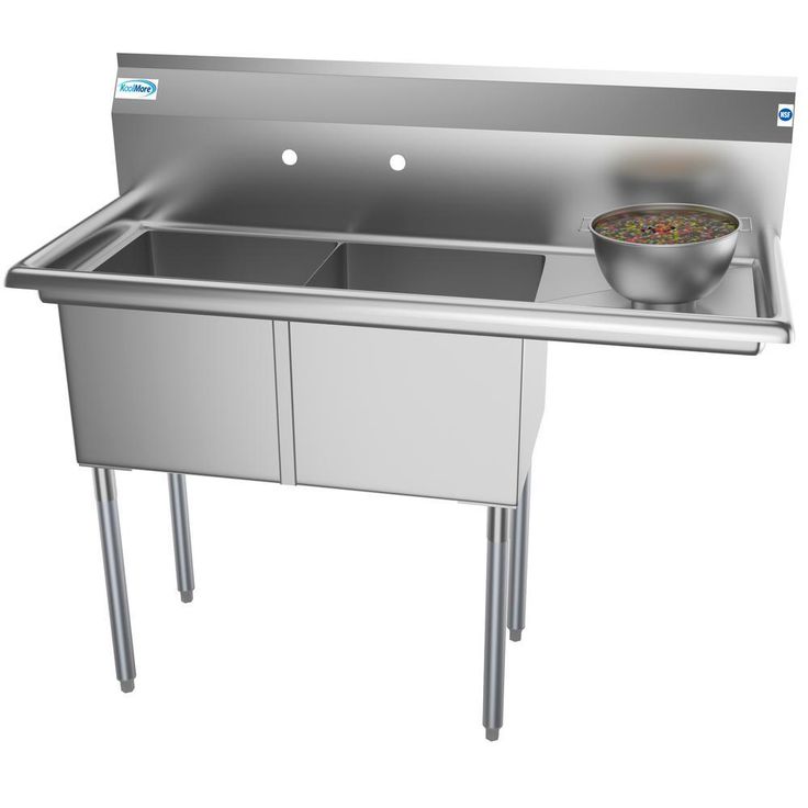 Freestanding Stainless Steel 48 in. 2-Hole Double Bowl Commercial Kitchen Sink Right Drainboard