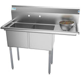 Freestanding Stainless Steel 48 in. 2-Hole Double Bowl Commercial Kitchen Sink Right Drainboard