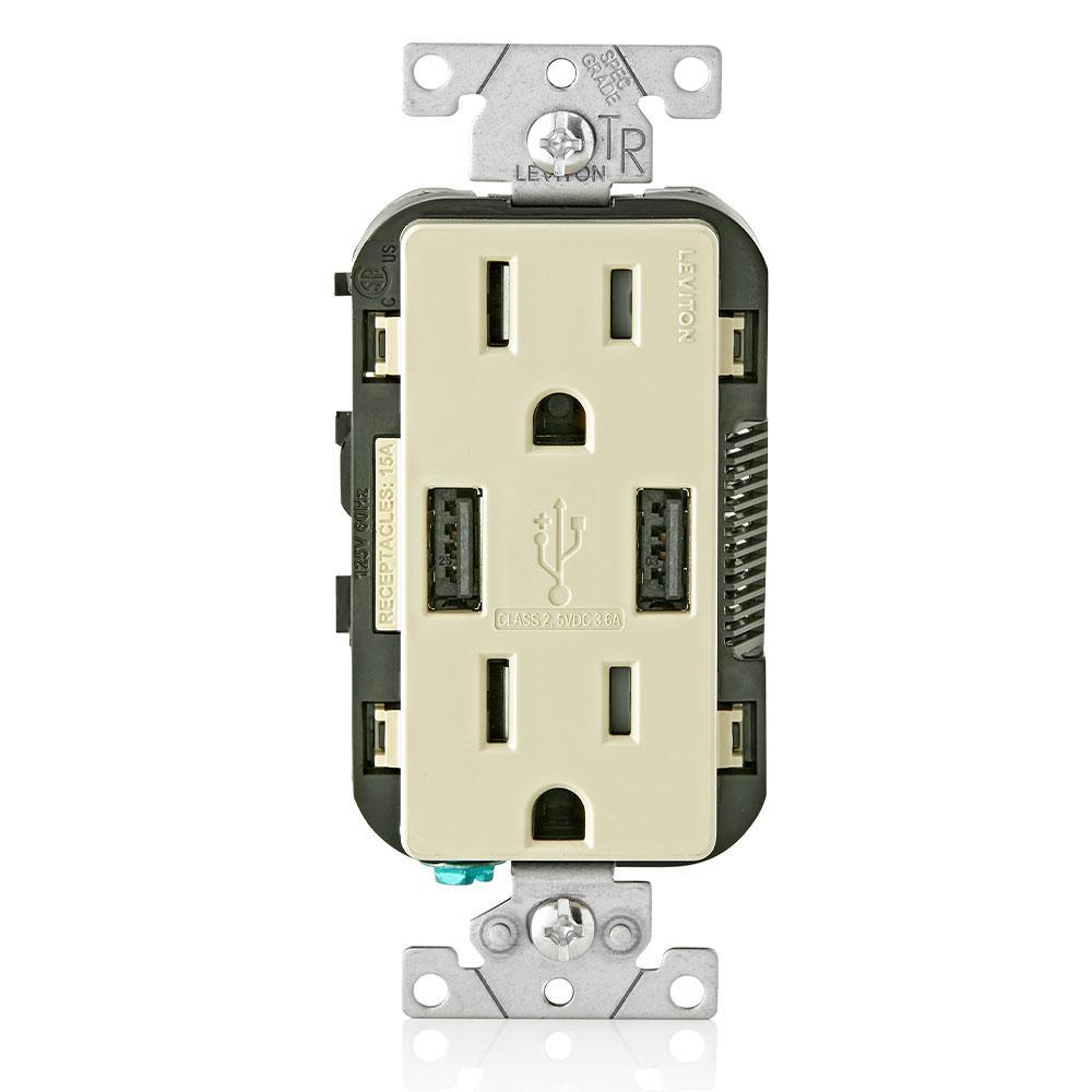 3.6A USB Dual Type A In-Wall Charger with 15 Amp Tamper-Resistant Outlets, White - Super Arbor
