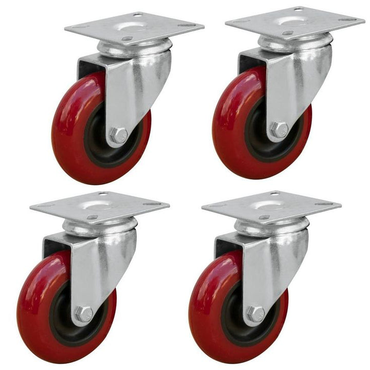 3 in. Dia Swivel Polyurethane Plate Caster in Red (4-Pack)