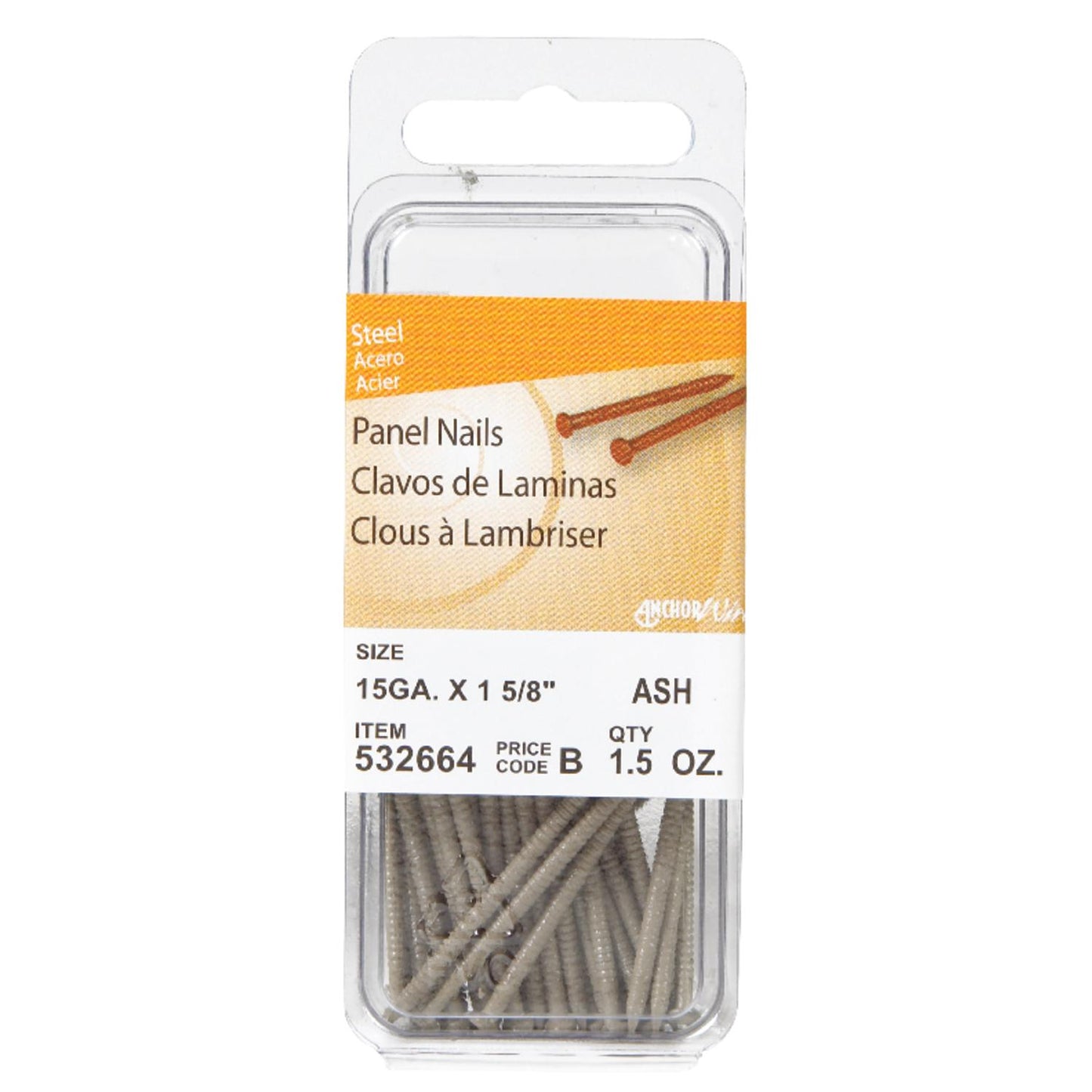 Hillman 1-5/8 in. Panel Steel Nails, Large Head, 15 Ga, Ash Finish