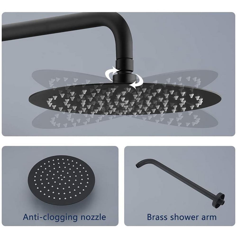 Complete Shower System 1-Spray Patterns with 2.5 GPM 10 in. Wall Mount Dual Shower Heads in Matte Black - Super Arbor
