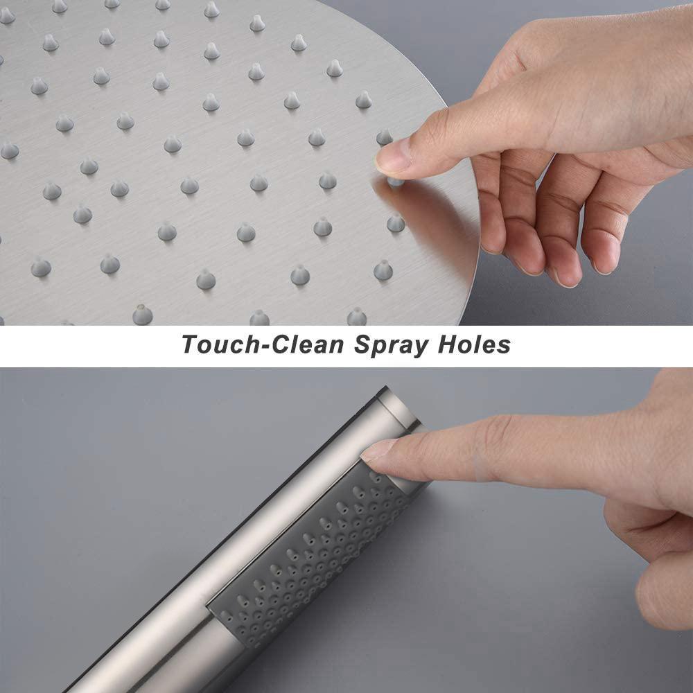 Shower System Wall Mounted with 10 in. Round Rainfall Shower head and Handheld Shower Head Set, Brushed Nickel - Super Arbor