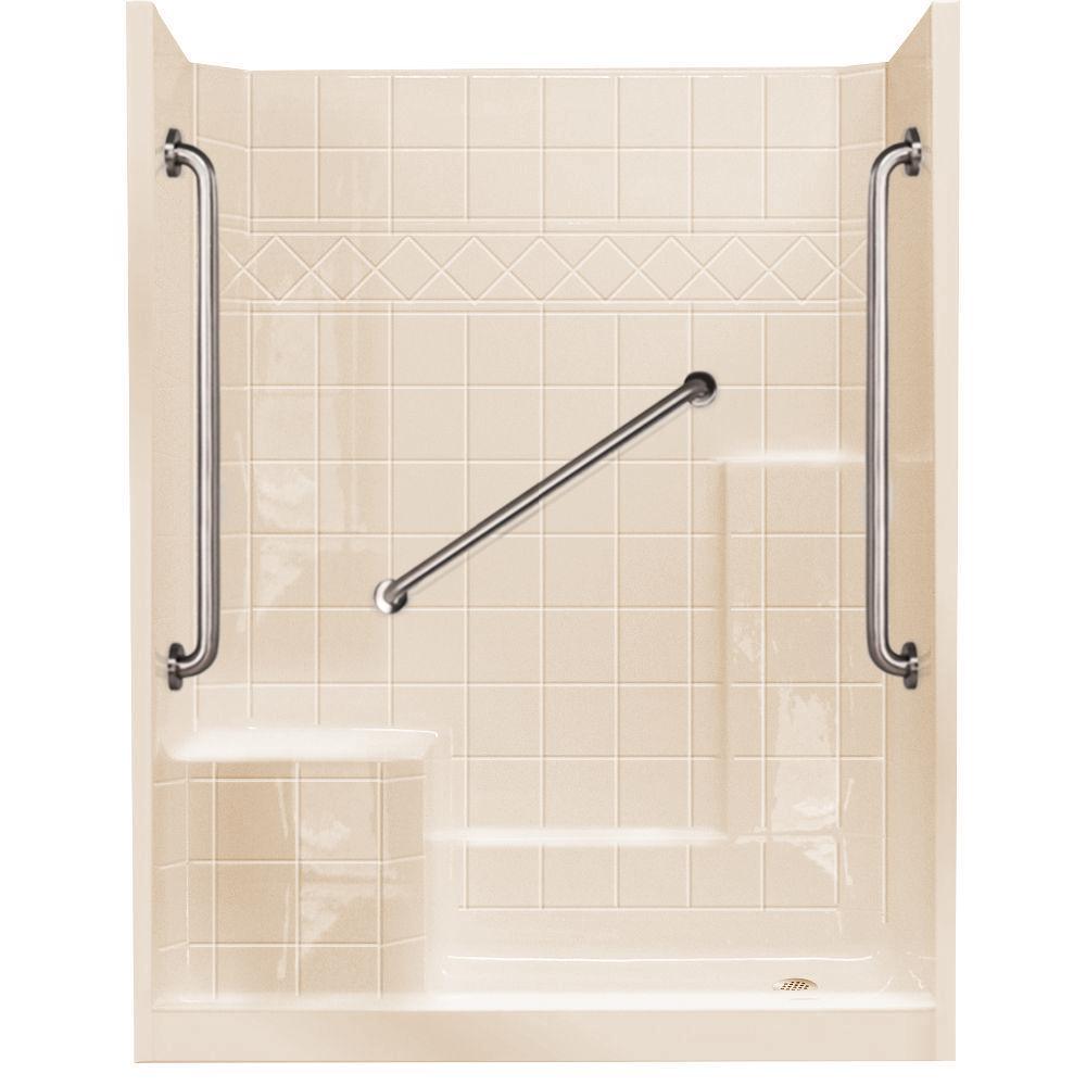60 in. x 33 in. x 77 in. Standard Plus 24 Low Threshold 3-Piece Shower Kit in White with Right Seat and Left Drain - Super Arbor