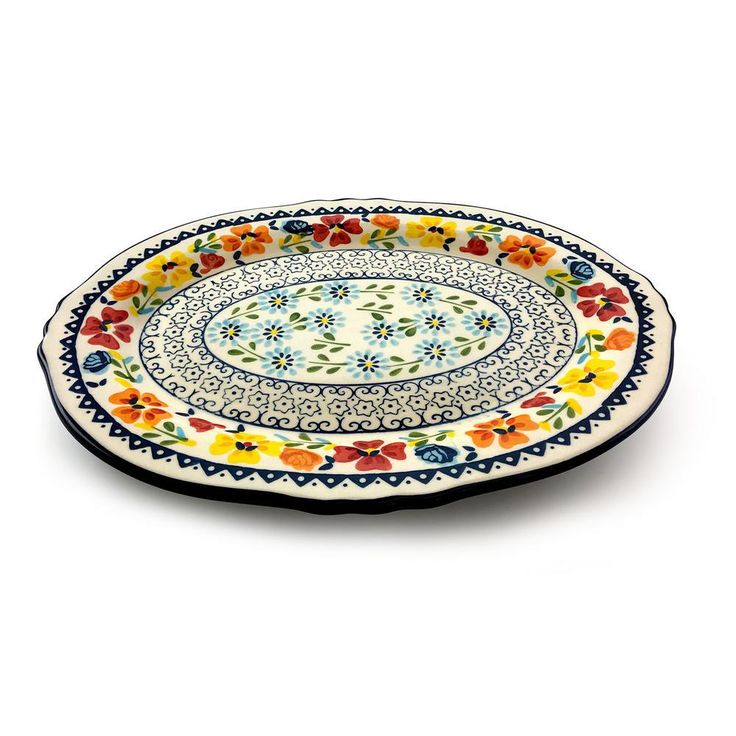 Luxembourg 14 in. Multicolored Stoneware Oval Platter