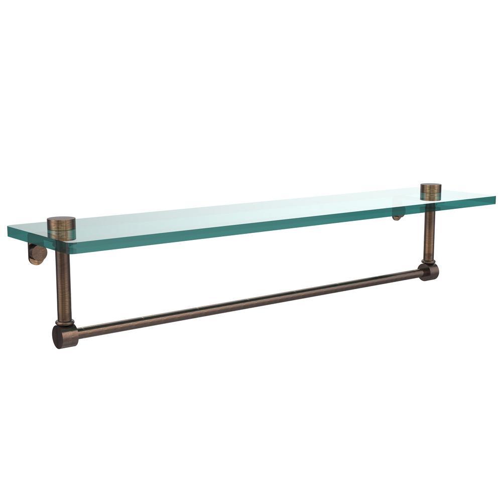 22 in. L  x 5 in. H  x 5 in. W Clear Glass Vanity Bathroom Shelf with Towel Bar in Satin Nickel - Super Arbor