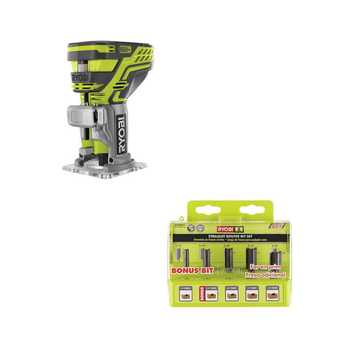18-Volt ONE+ Cordless Fixed Base Trim Router (Tool Only) with Straight Router Bit Set (5-Piece) - Super Arbor