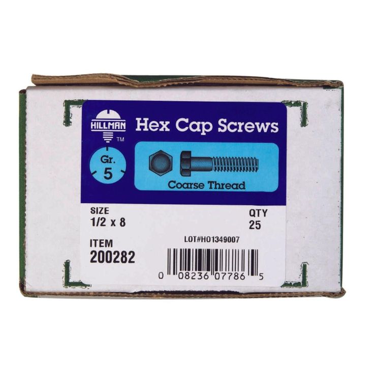 Hillman 1/2 in. Diameter x 8 in. Length Heat-Treated Zinc Steel Hex Head Cap Screw, 25-Pack