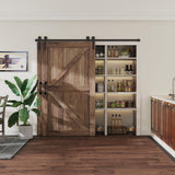 10 ft./120 in. Single Track Bypass Sliding Barn Door Hardware Kit for Double Doors Low Ceiling - Super Arbor