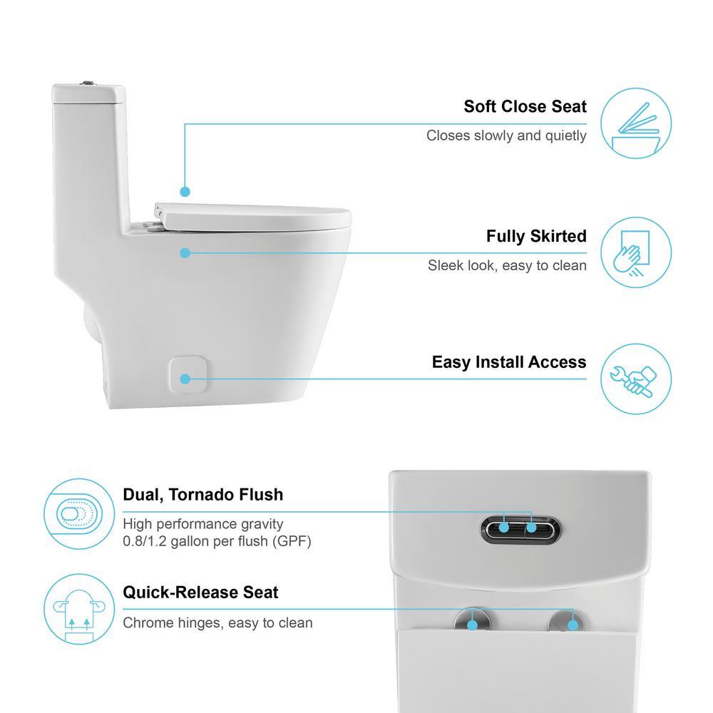 1-Piece Dual Flush 1.2 GPF/0.8 GPF Elongated High Efficiency Skirted Toilet All-in-One Toilet in White Seat Included - Super Arbor