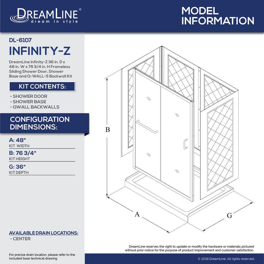 Infinity-Z 36 in. x 48 in. Semi-Frameless Sliding Shower Door in Brushed Nickel with Center Drain Base and BackWalls - Super Arbor