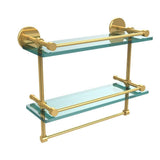 16 in. L  x 12 in. H  x 5 in. W 2-Tier Gallery Clear Glass Bathroom Shelf with Towel Bar in Matte Black - Super Arbor