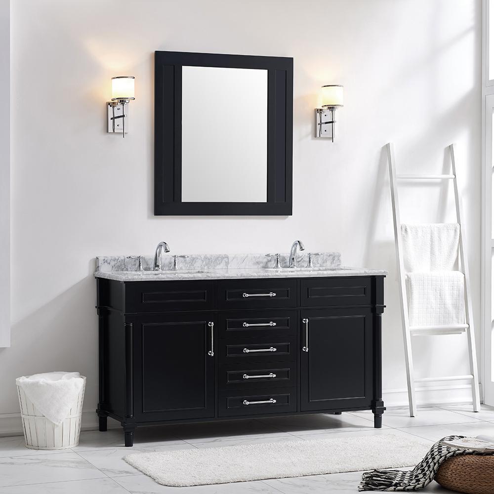 Aberdeen 60 in. W x 22 in. D Vanity in Black with Carrara Marble Top with White Sinks - Super Arbor