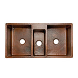 All-in-One Undermount Hammered Copper 42 in. 0-Hole Triple Bowl Kitchen Sink in Oil Rubbed Bronze - Super Arbor