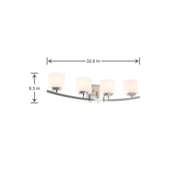 Architecture 4-Light Brushed Nickel Vanity Light with Etched White Glass Shades