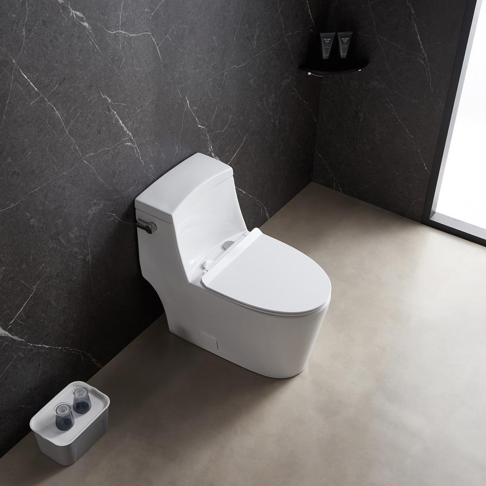 1-Piece 1.28 GPF High Efficiency Single-Flush Elongated Skirted Toilet All-in-One Toilet in White Seat Included - Super Arbor